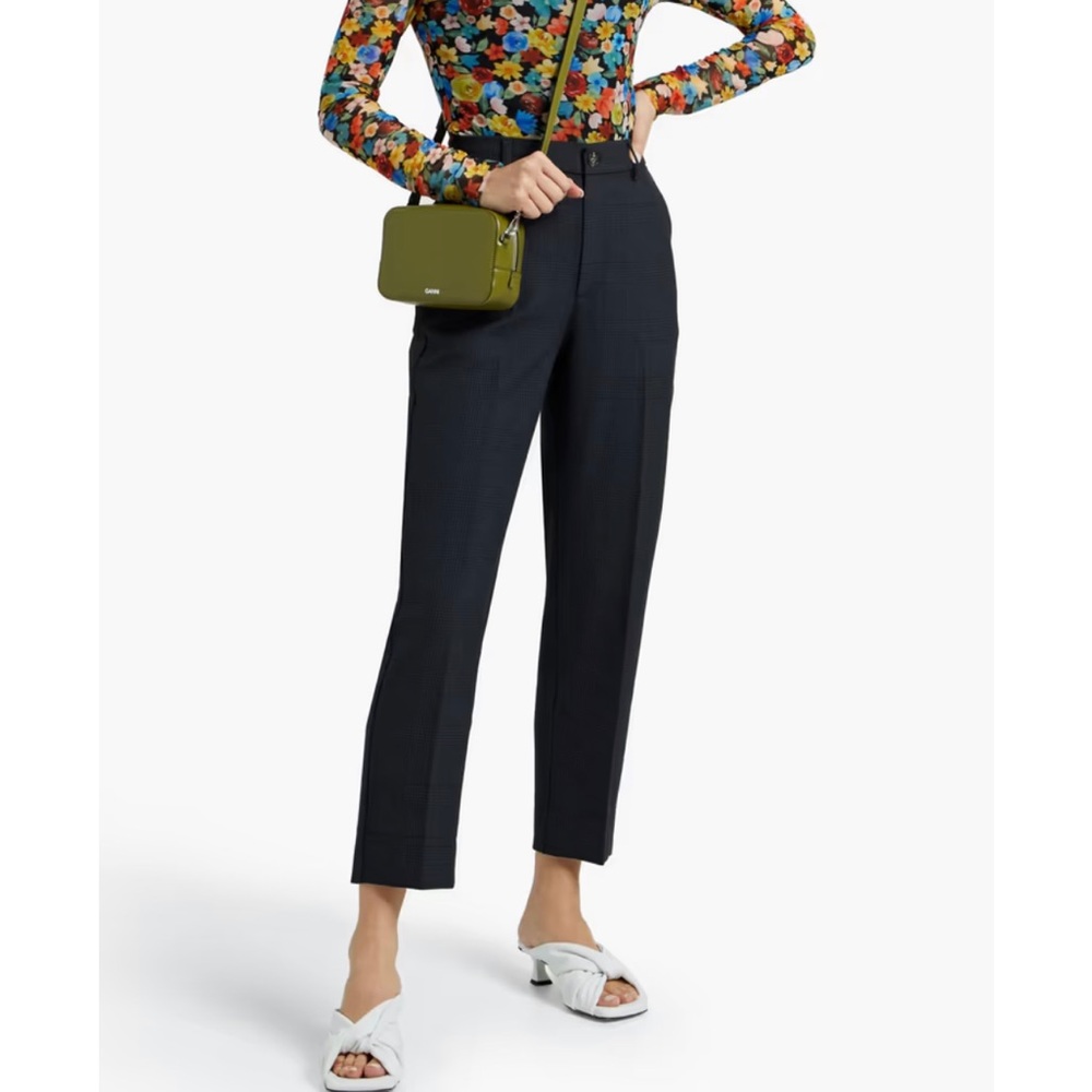 GANNI | High waisted checked dress pants in charcoal